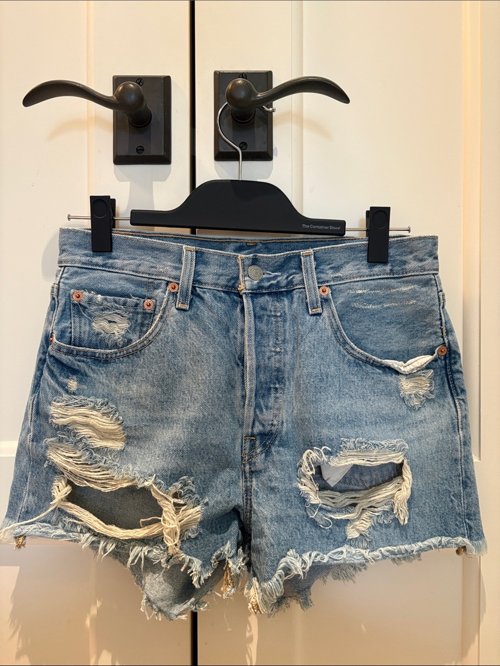 Distressed Light Blue Denim Jean Shorts
